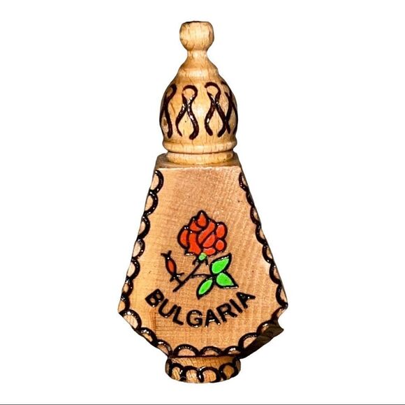 Vintage Other - Bulgarian Small Wood Perfume Bottle Holder Hand Painted Folk Art EUC